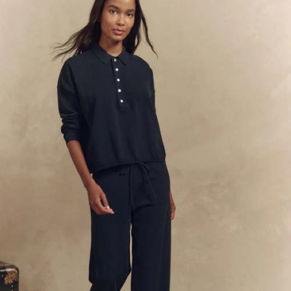 The GREAT. Navy knit polo sweater